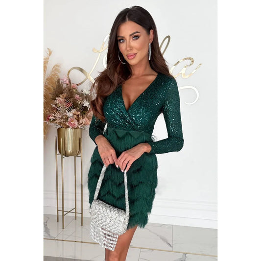 Long Sleeve Sequin Short Dress