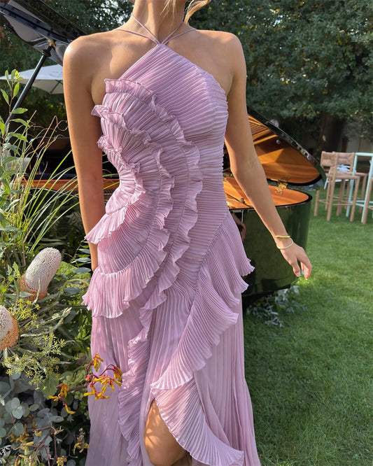 Ruffled Pleated Design Slimming Midi Dress