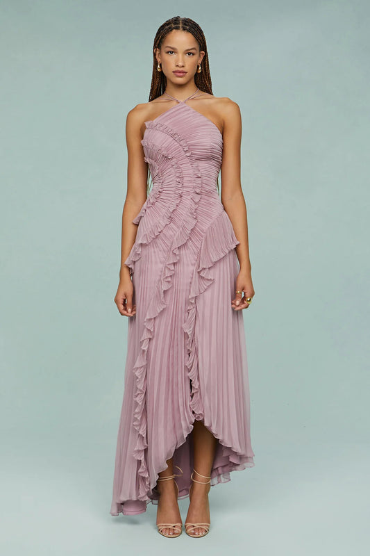 Ruffled Pleated Design Slimming Midi Dress