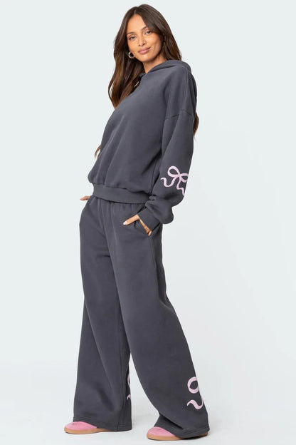 Women 2-Piece Set Casual Bow Print Hoodie And Sweatpants