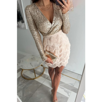 Long Sleeve Sequin Short Dress
