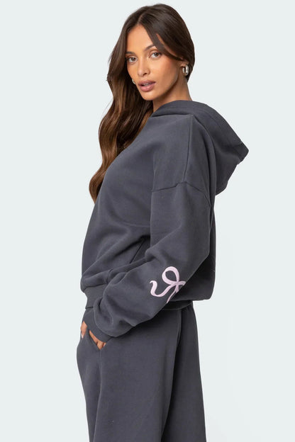 Women 2-Piece Set Casual Bow Print Hoodie And Sweatpants
