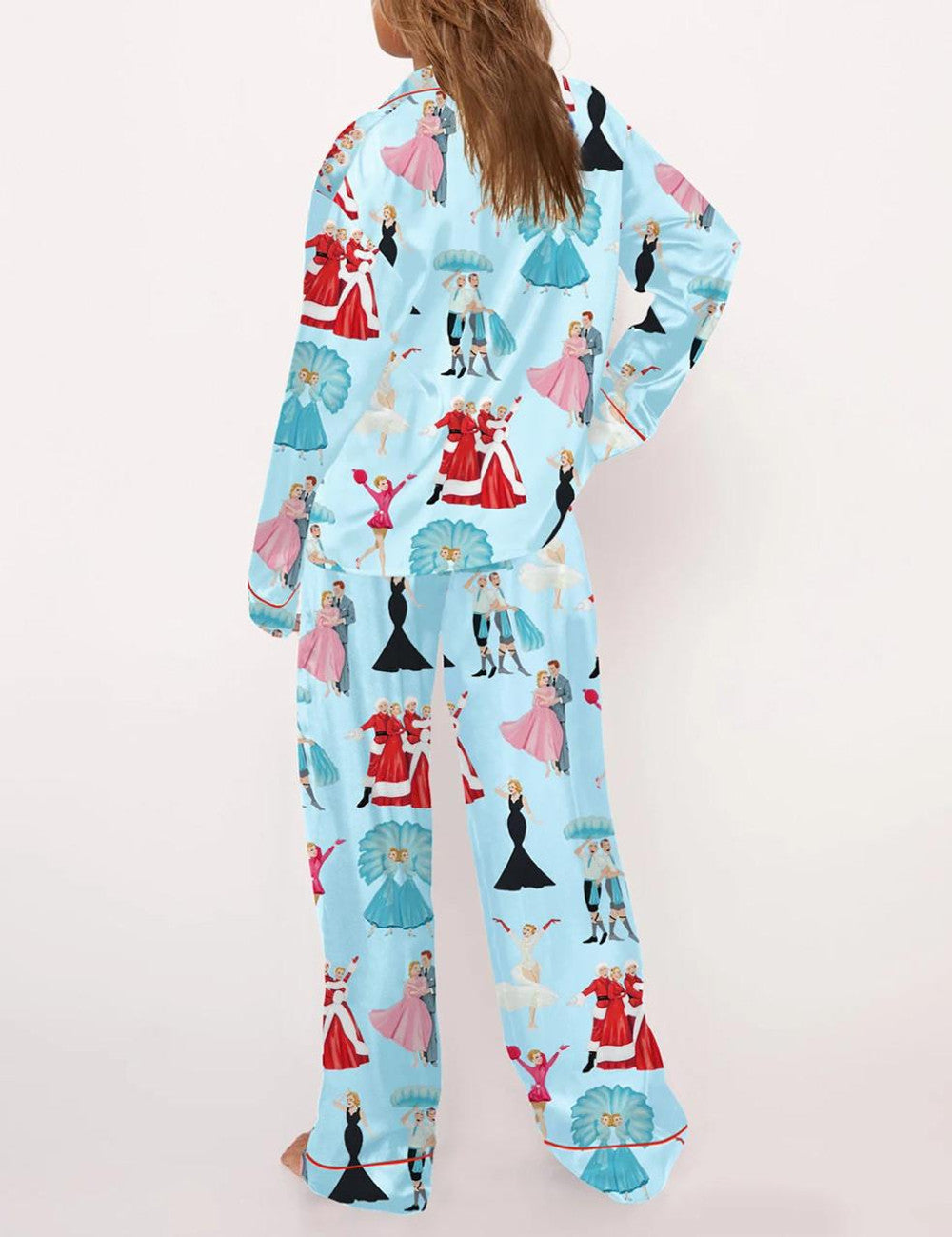 White Christmas Satin Pajama Set For Women