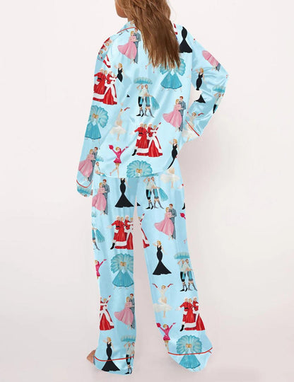 White Christmas Satin Pajama Set For Women
