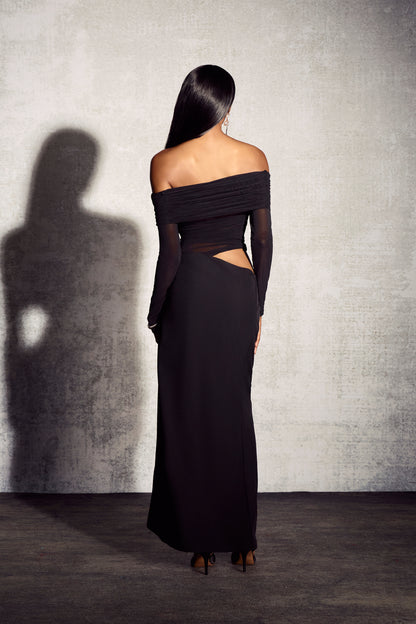 Lillian Off Shoulder Sheer Maxi Mesh Dress