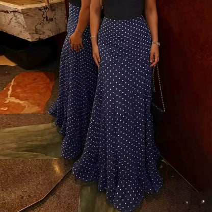 High Waist Polka Dot Maxi Skirt – Flowy A-Line Silhouette