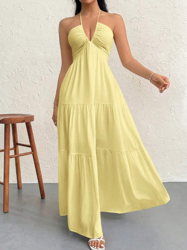 Women's Halter Neck Maxi Dress - Elegant Tie-Up Backless Sundress