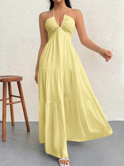 Women's Halter Neck Maxi Dress - Elegant Tie-Up Backless Sundress