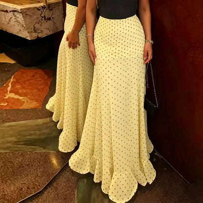 High Waist Polka Dot Maxi Skirt – Flowy A-Line Silhouette