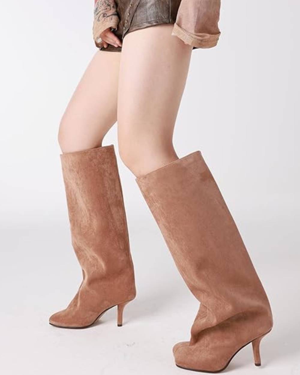 Women's Over-the-Knee Wide-Leg Square-Toe Stiletto High-Heeled Boots