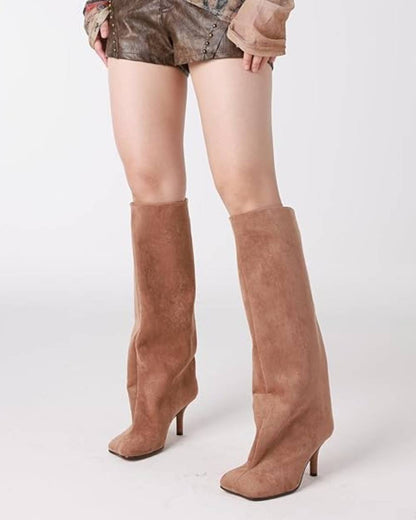 Women's Over-the-Knee Wide-Leg Square-Toe Stiletto High-Heeled Boots