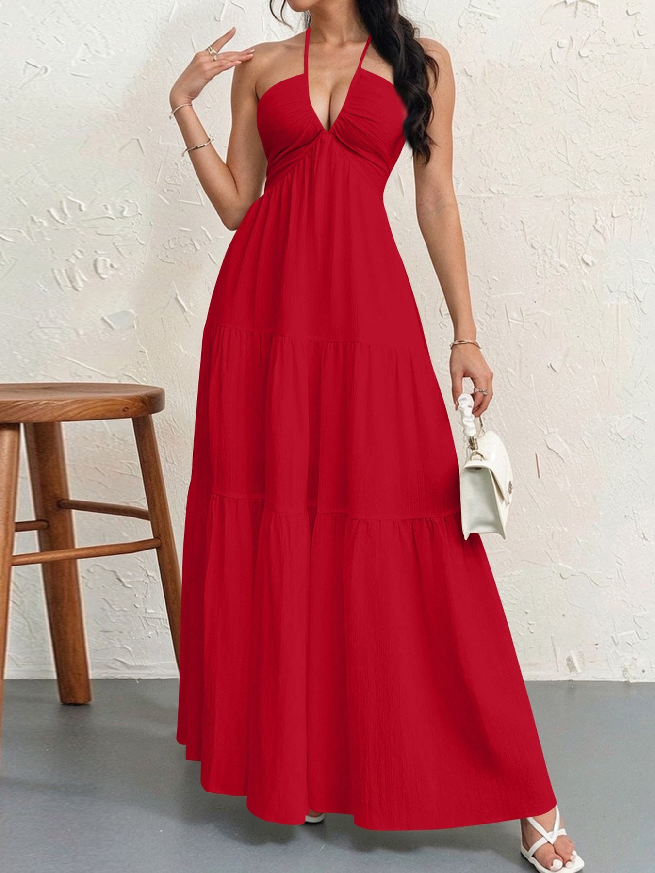 Women's Halter Neck Maxi Dress - Elegant Tie-Up Backless Sundress