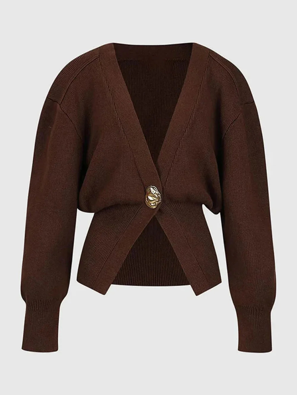 V Neck Golden Button Plain Cardigan