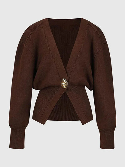 V Neck Golden Button Plain Cardigan