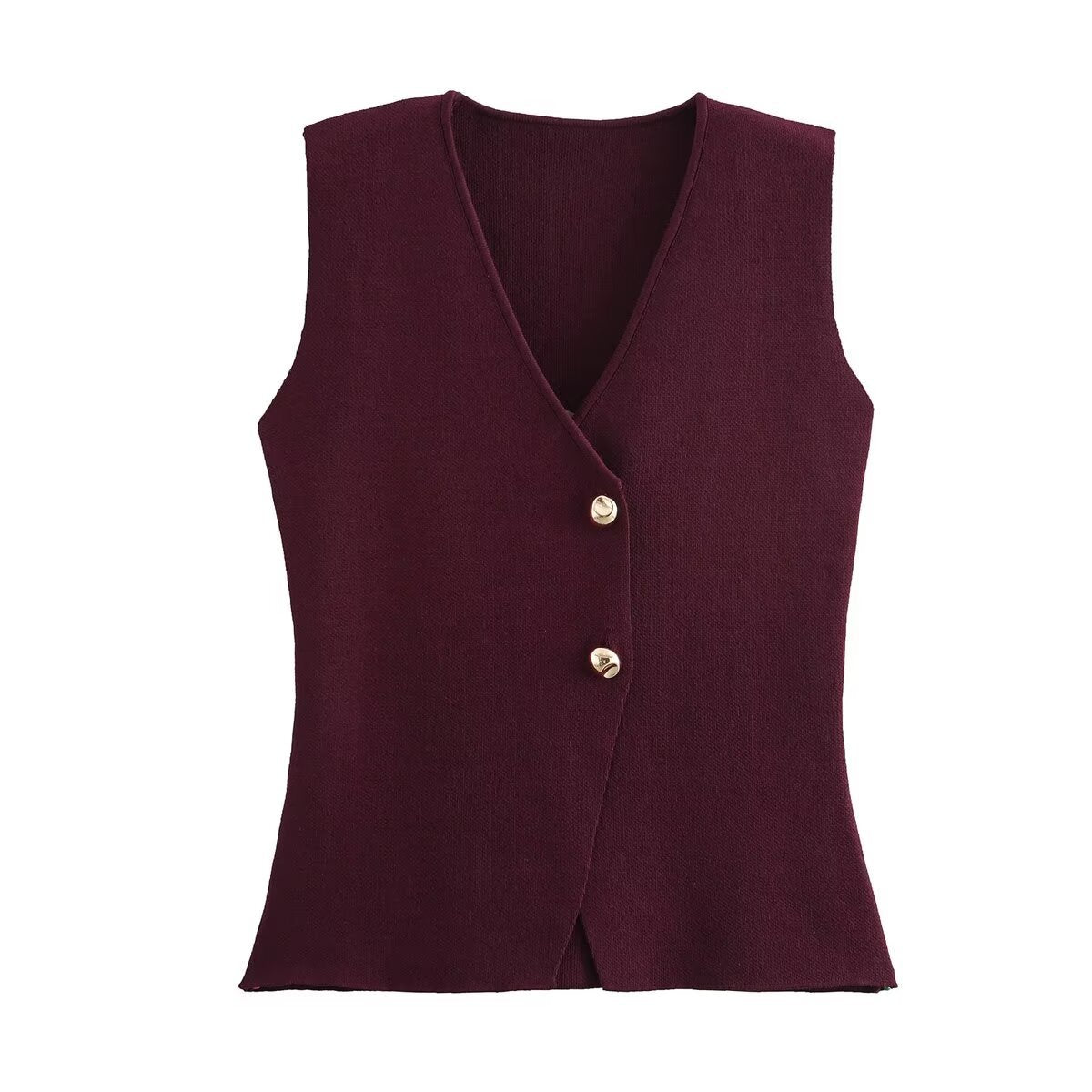 V-neck Button Knitted Vest & Pleated Skirt Set