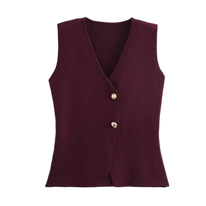V-neck Button Knitted Vest & Pleated Skirt Set
