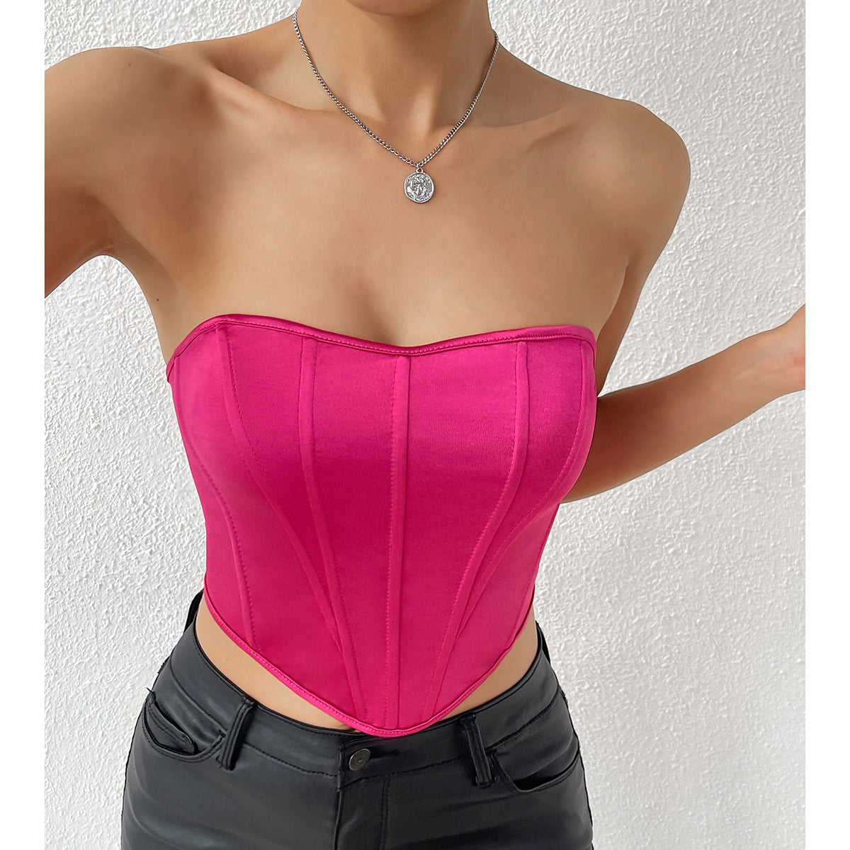 Glossy Tube Top Diamond-Shaped Corset Chest-Wrapped Vest