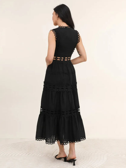 Women's V-Neck Summer Hollow Sleeveless Maxi Dress