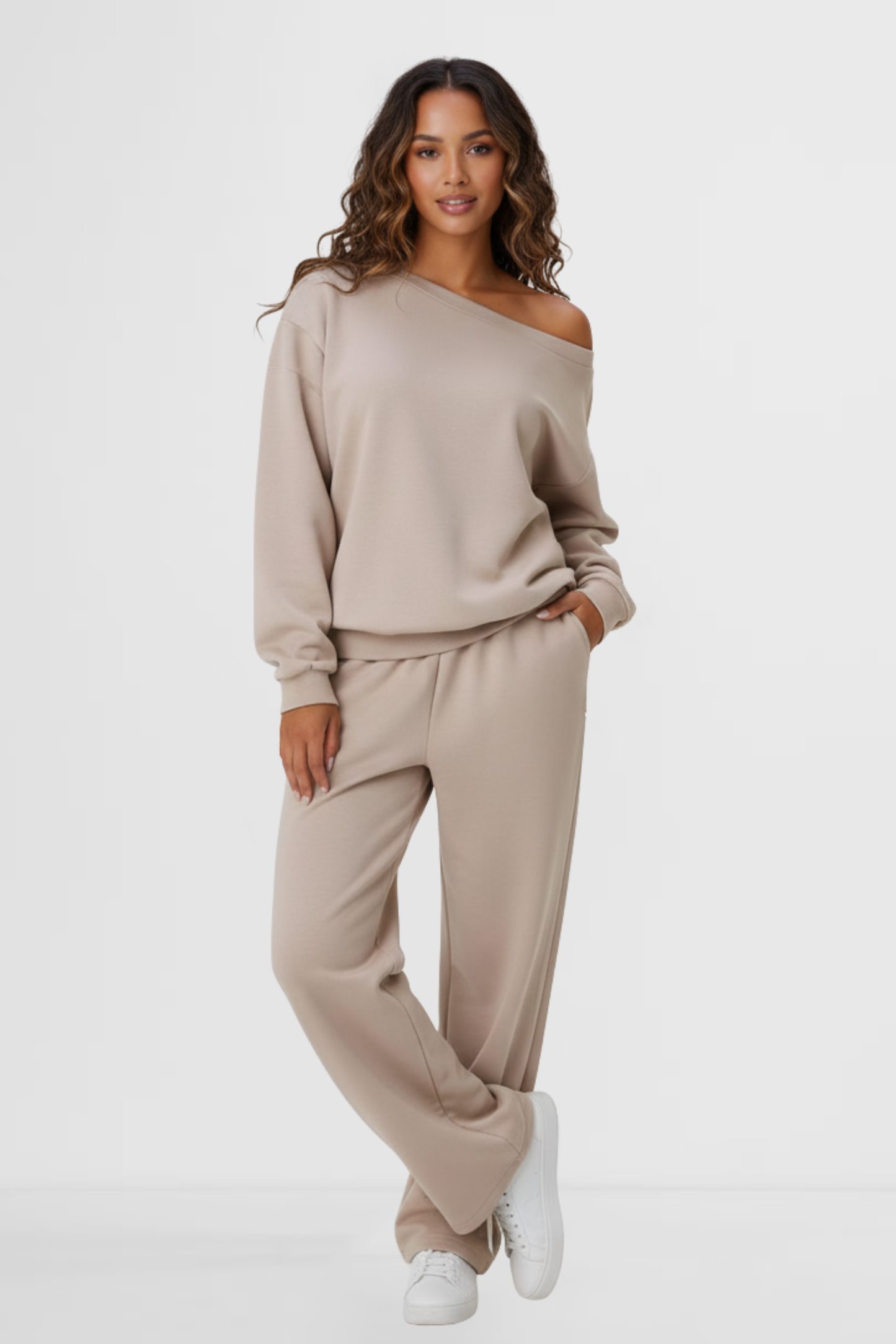 Casual Off-Shoulder Long-Sleeve Two-Piece Set