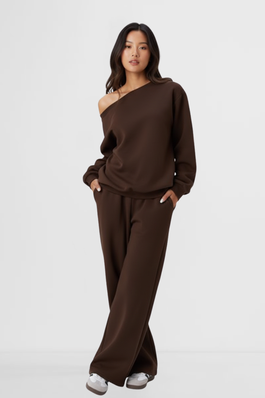 Casual Off-Shoulder Long-Sleeve Two-Piece Set