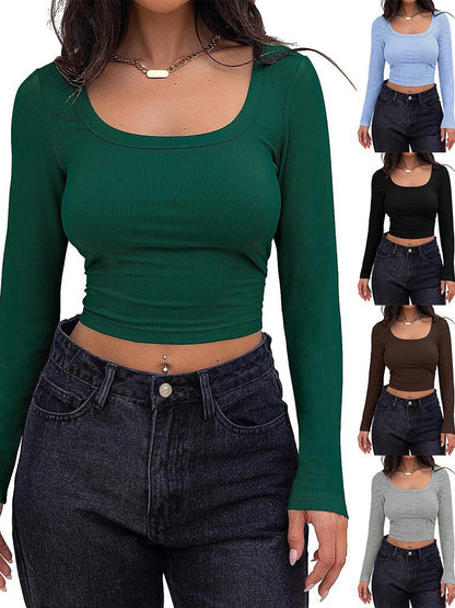 Slim-Fit Short Long Sleeve Square Neck T-shirt