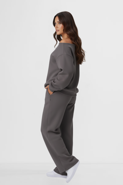 Casual Off-Shoulder Long-Sleeve Two-Piece Set