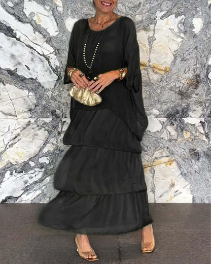 New Chiffon Mesh round-Neck Long Dress
