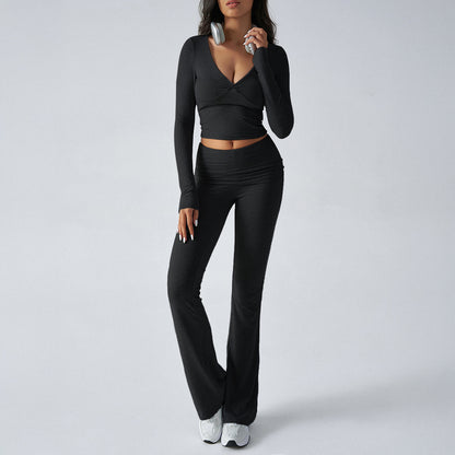 Casual Sports Slim Fit Knitted Long Sleeve Long Pants Two Piece Set