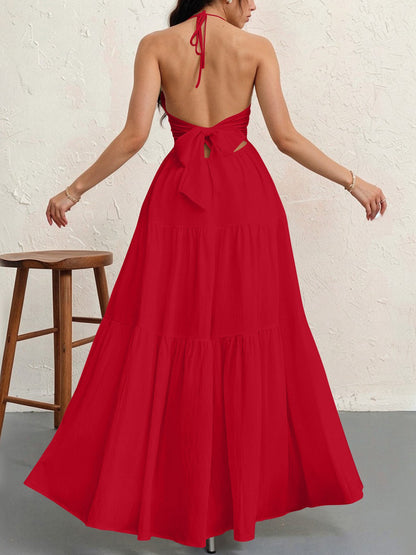 Women's Halter Neck Maxi Dress - Elegant Tie-Up Backless Sundress