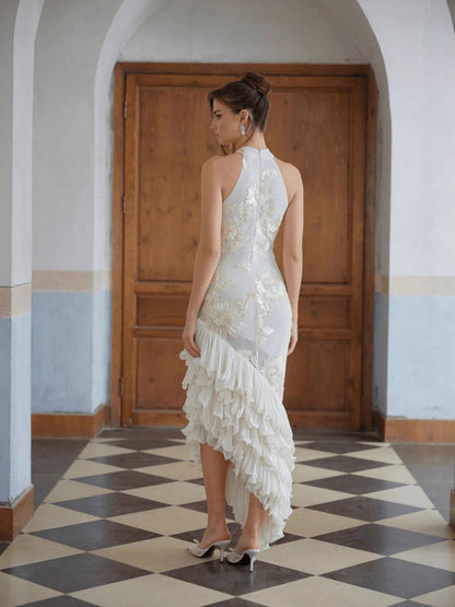 Sexy Halter Neck Floral Knit Bodycon Dress