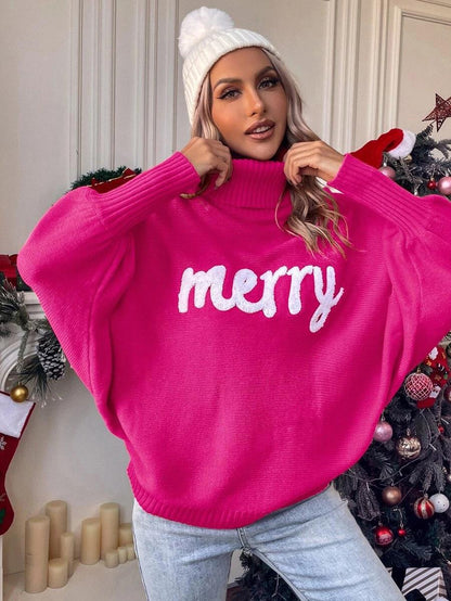 Christmas Embroidered High Collar Loose Knitted Sweater