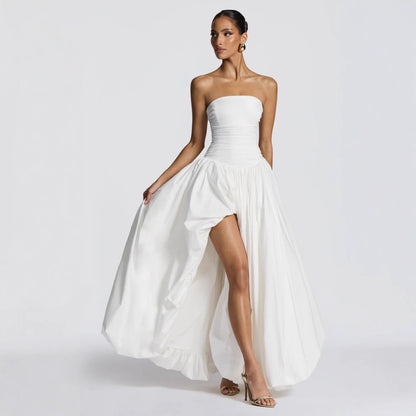 Strapless Slit Tie Solid Color Dress