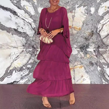 New Chiffon Mesh round-Neck Long Dress