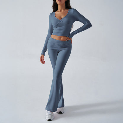Casual Sports Slim Fit Knitted Long Sleeve Long Pants Two Piece Set