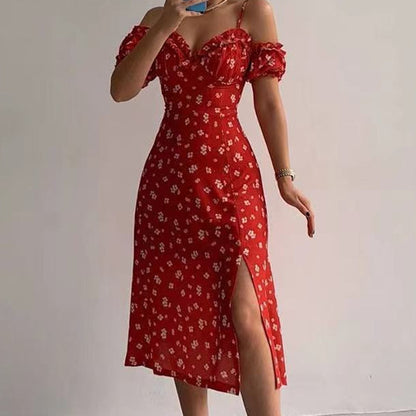 Slim-Fit Floral French Strap Dress