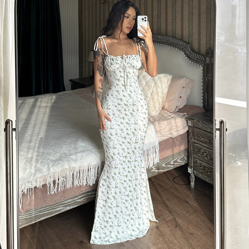 Small Floral Strap Large Swing Skirt