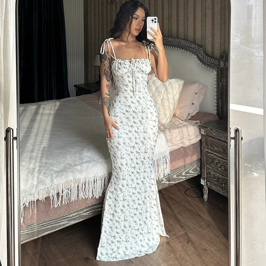 Small Floral Strap Large Swing Skirt
