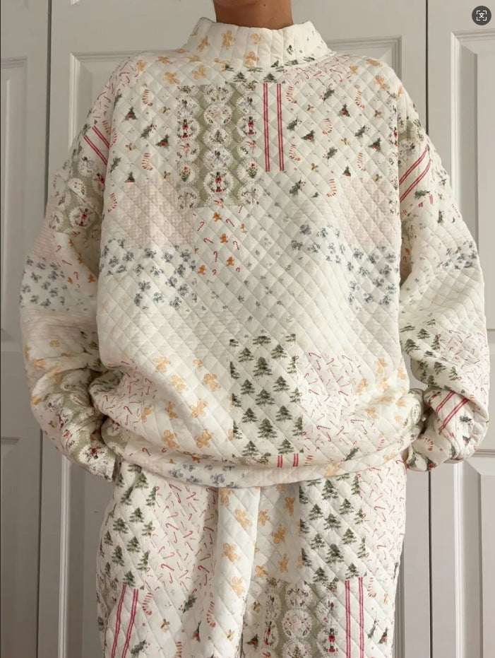 Christmas style loose high-neck two-piece set