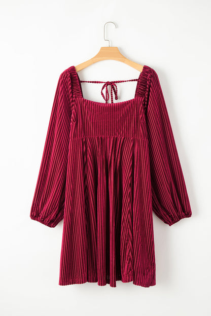 Tie-Back Square Neck Velvet Dress