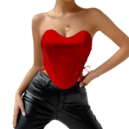 Sexy Lacing Solid Color Chest-Wrapped Waist Vest