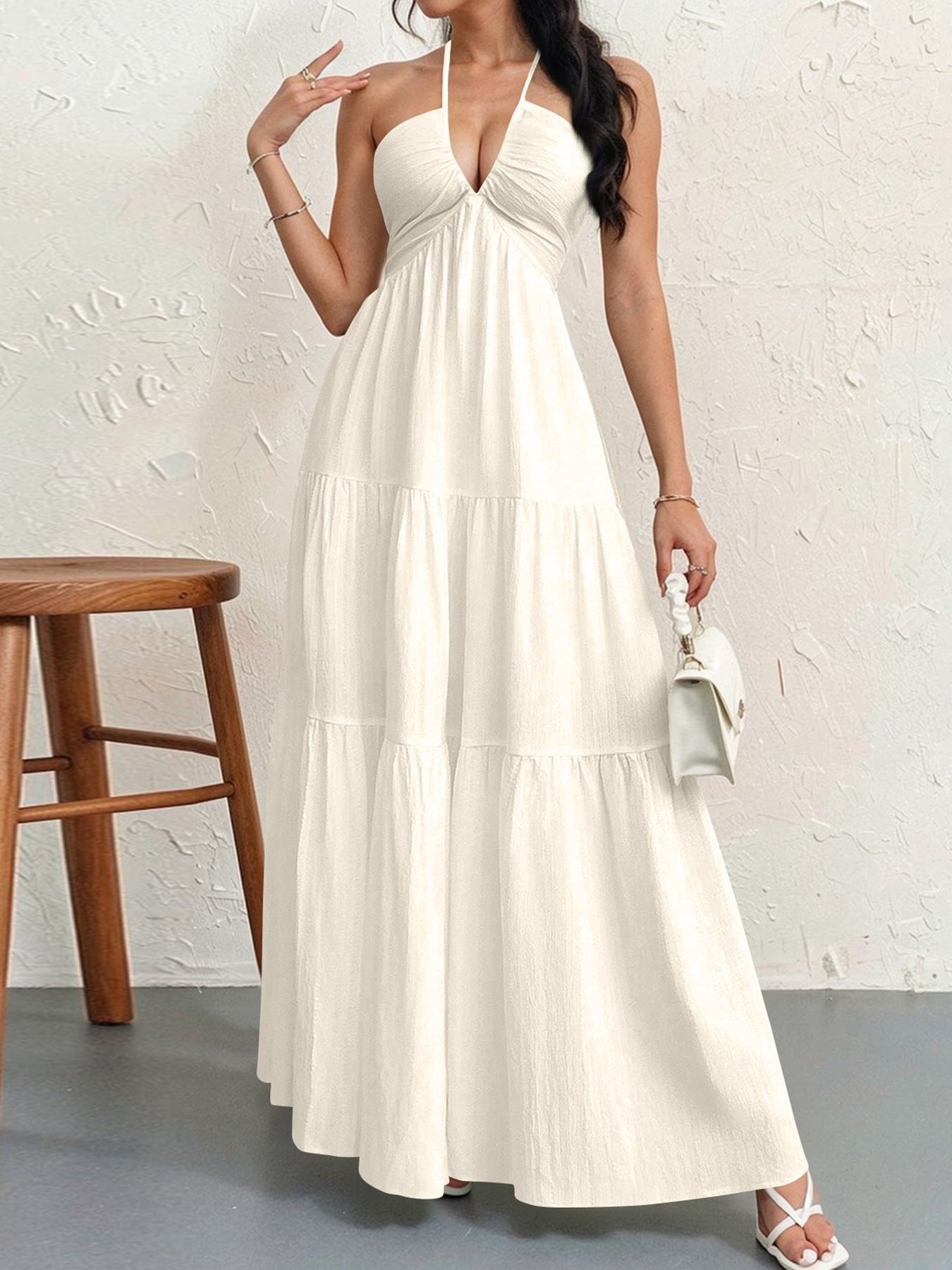 Women's Halter Neck Maxi Dress - Elegant Tie-Up Backless Sundress