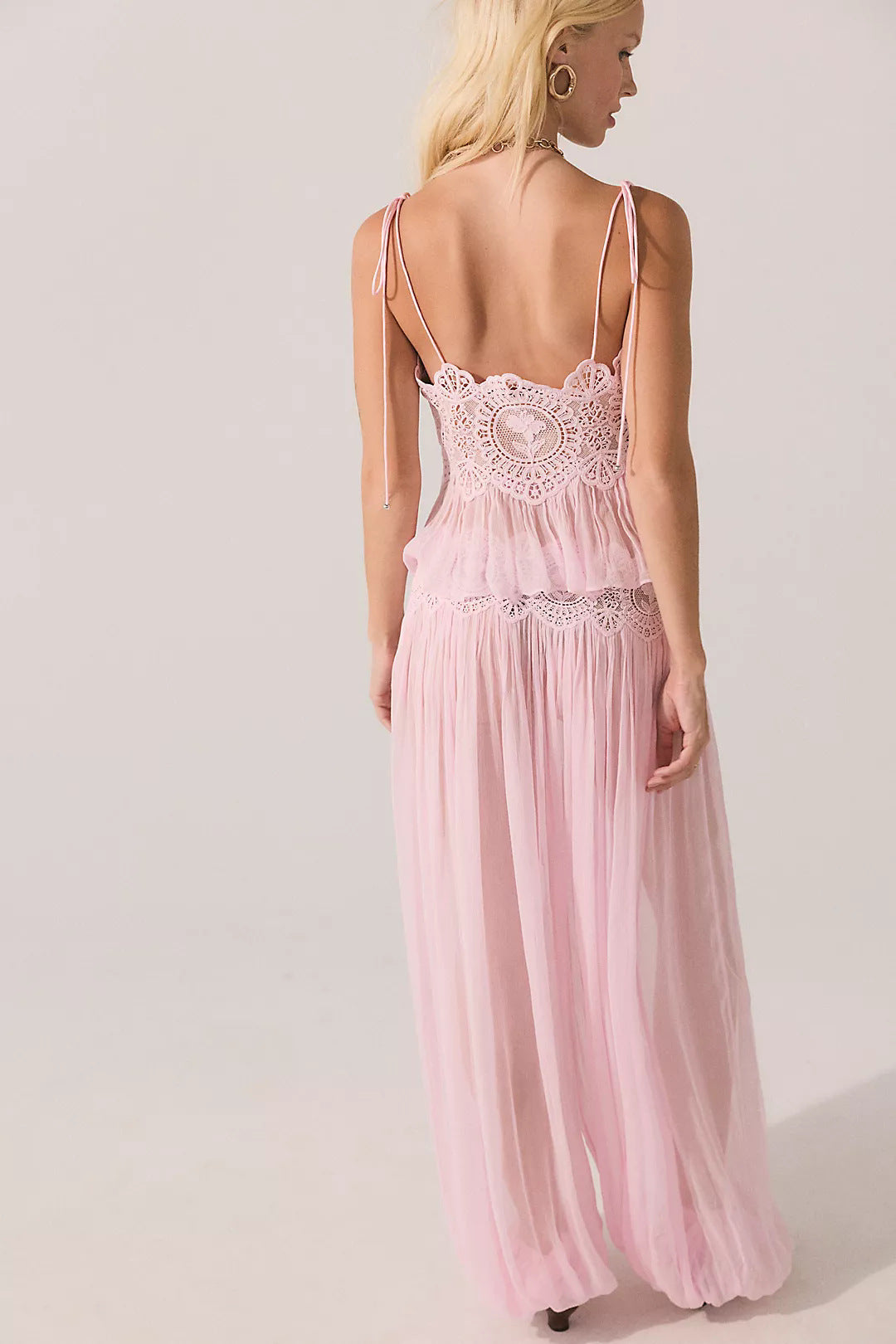 Boho Lace Cami Two-Piece Set – Crop Top & Wide-Leg Pants, Vacation Resort Wear