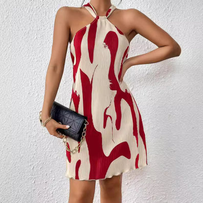 Fashion Casual Printing Halter Dress