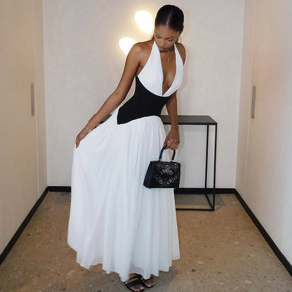 Waist-Tight Sexy Deep V-neck Halter Long Dress