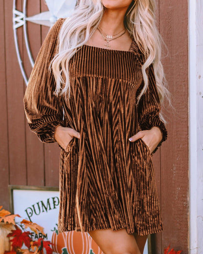 Tie-Back Square Neck Velvet Dress
