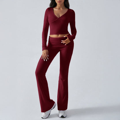 Casual Sports Slim Fit Knitted Long Sleeve Long Pants Two Piece Set