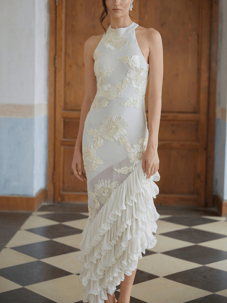 Sexy Halter Neck Floral Knit Bodycon Dress