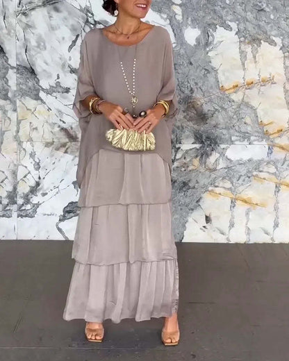 New Chiffon Mesh round-Neck Long Dress
