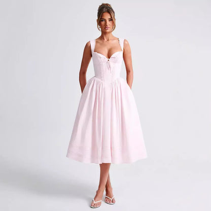 Fashion High Waist Backless Sling Solid Color Dress