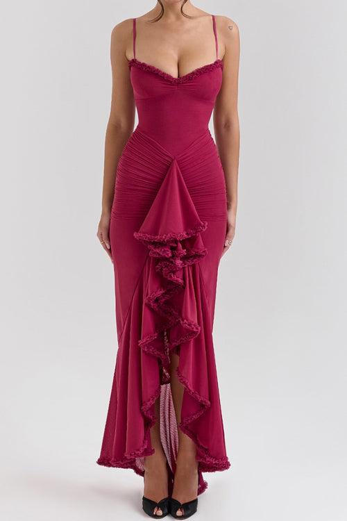 Impressive Flirt Mesh Ruched High&Low Dress